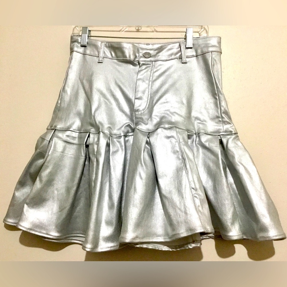 Repurposed Pleated Silver Skirt. Size 5 Indie Brand